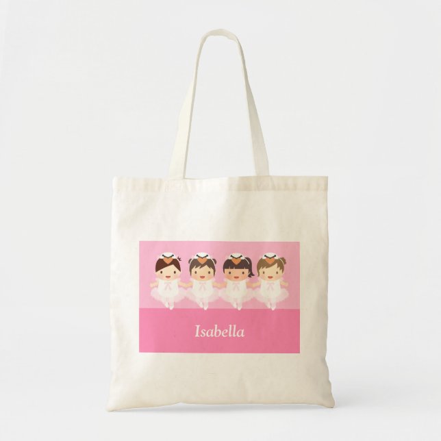 Bolsa Tote Saco de Mão Ballet Cisne Fofo para Meninas (Frente)