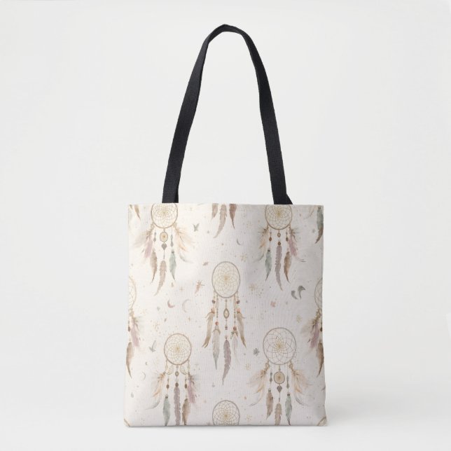 Bolsa Tote Saco de mão Boho Dreamcatcher | Penas Etéreas (Frente)