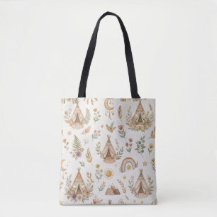 Bolsa Tote Saco de Mão Boho Tipi Nome Personalizado para Bebê