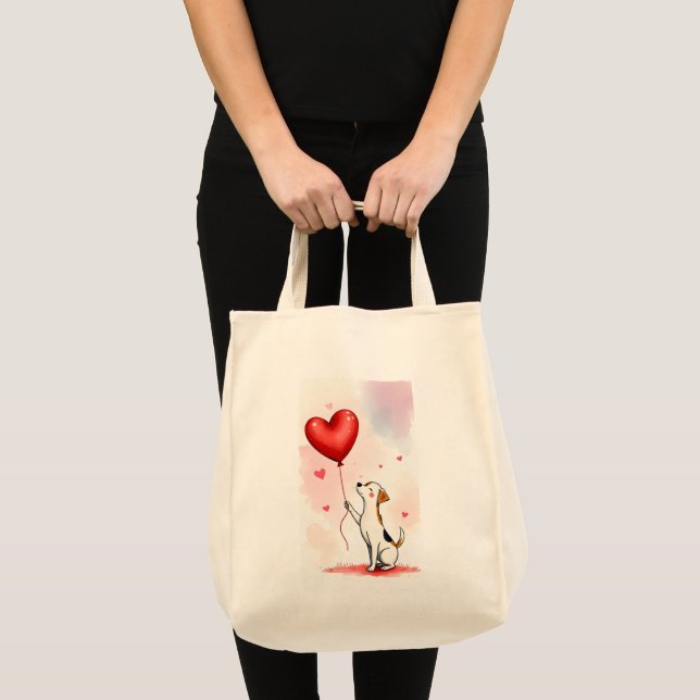 Bolsa Tote Saco de mão Cachorro Corações Rosa (Frente (produto))