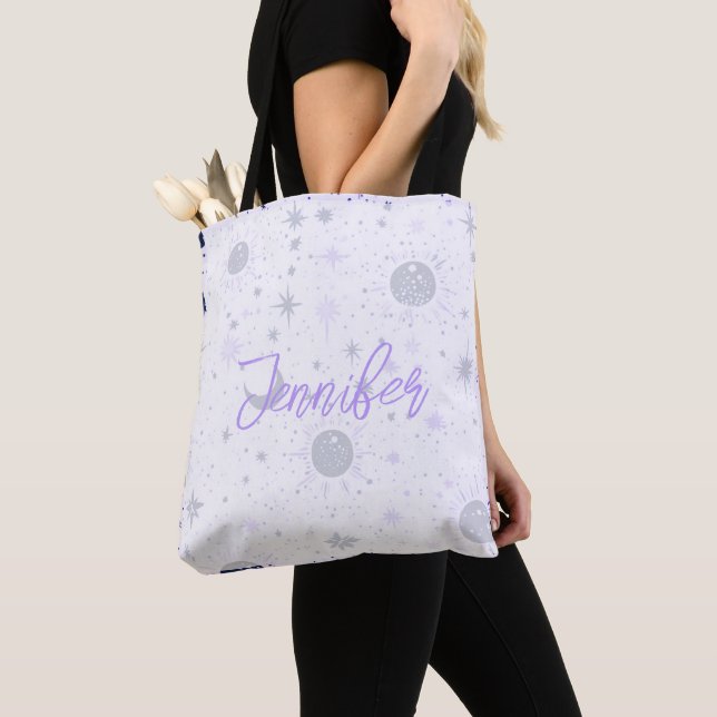 Bolsa Tote Saco de Mão Celestial Personalizado Preto e Roxo (Close Up)