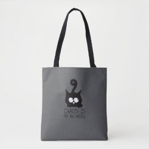 Bolsa Tote Saco de mão cinza Tiny Agent of Chaos Black Cat