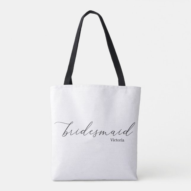 Bolsa Tote Saco de mão com alças pretas e texto 'Victoria Bri (Verso)