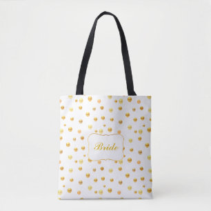 Bolsa Tote Saco de mão com bolinhas douradas para noiva