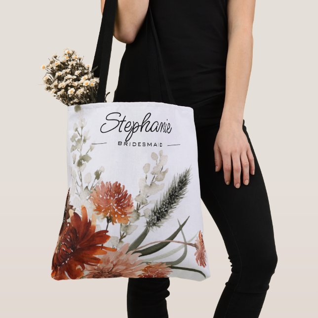 Bolsa Tote Saco de mão com buquê floral rústico para madrinha (Close Up)