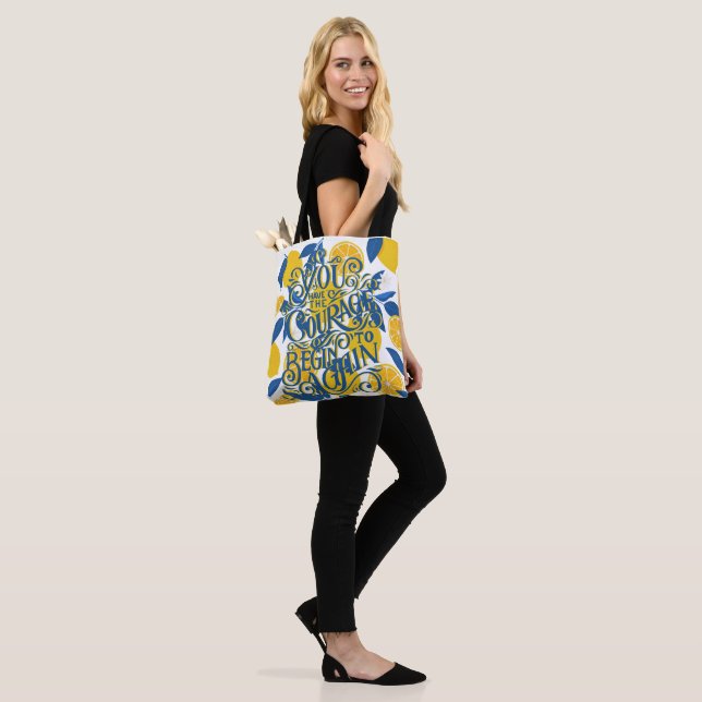 Bolsa Tote Saco de mão com citação Lemon Courage (No(a) Modelo)