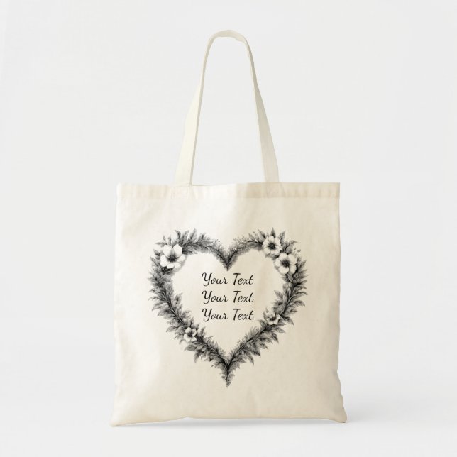 Bolsa Tote Saco de mão com coração rústico personalizado (Frente)