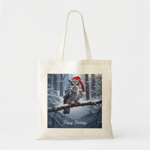 Bolsa Tote Saco de mão com coruja e chapéu de Papai Noel