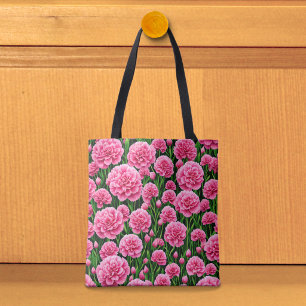 Bolsa Tote Saco de mão com cravos rosa