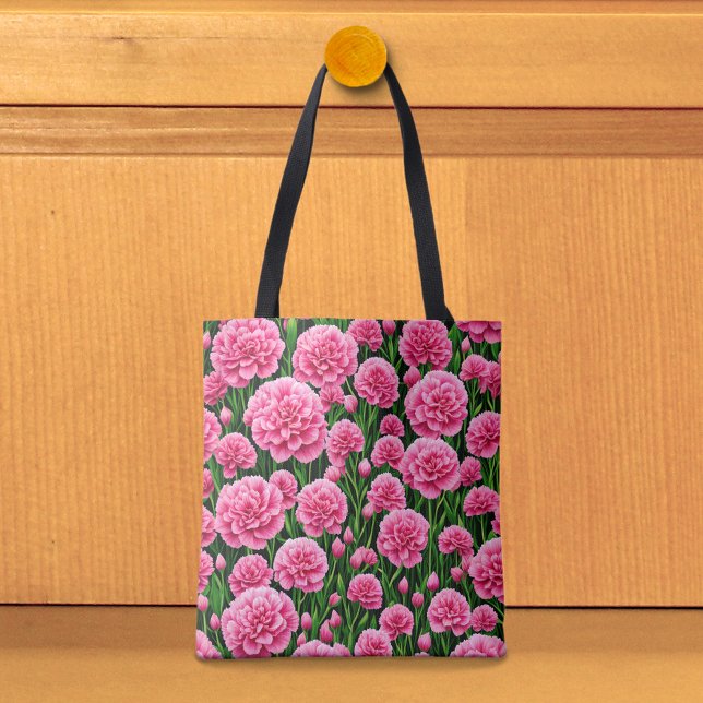 Bolsa Tote Saco de mão com cravos rosa (Tote bag with pink carnations)