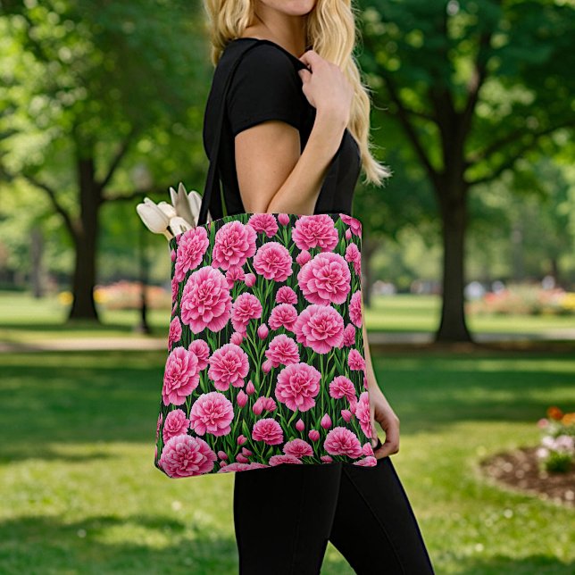 Bolsa Tote Saco de mão com cravos rosa (Criador carregado)