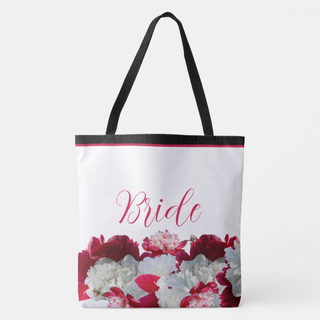 Bolsa Tote Saco de mão com estampa floral de peônias para noi (Frente)