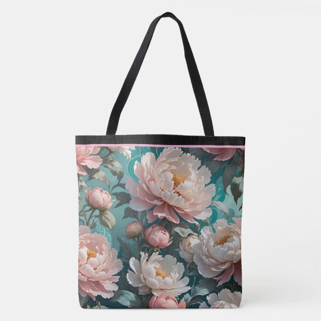 Bolsa Tote Saco de mão com estampa multi Floral Peonies (Frente)