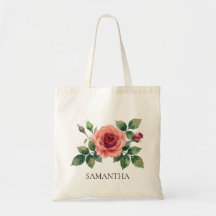 Saco de mão com Flor de Rosa em Aquarela