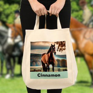 Bolsa Tote Saco de mão com foto e nome de cavalo personalizad