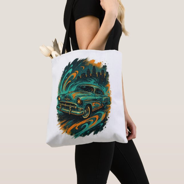 Bolsa Tote Saco de mão com grafite de carro clássico (Close Up)