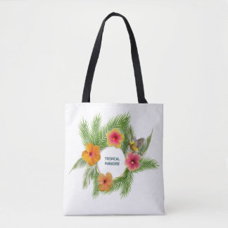 Bolsa Tote Saco de mão com grinalda floral de hibisco tropica