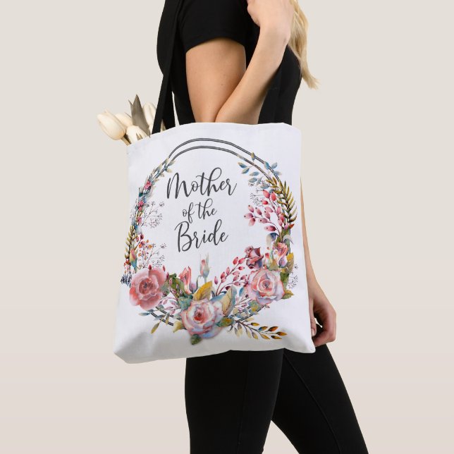 Bolsa Tote Saco de Mão com Grinalda Floral Rosa para Mãe da N (Close Up)
