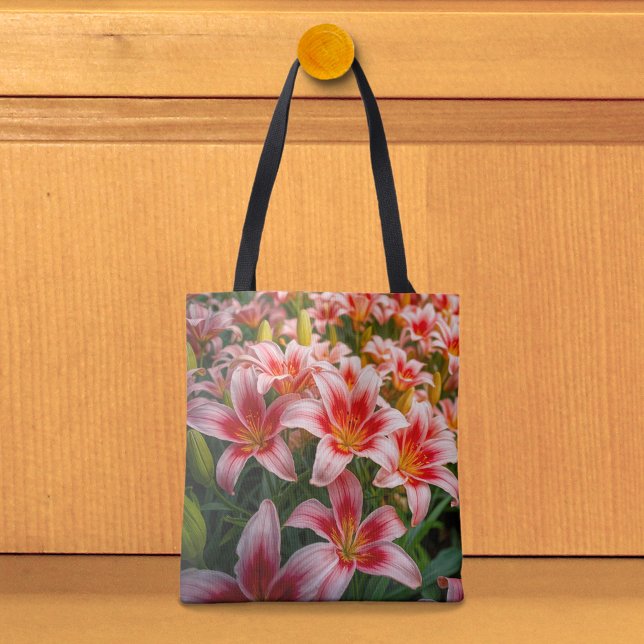 Bolsa Tote Saco de mão com Lírios Rosa (Tote bag with pink lilies)