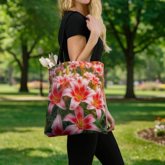 Bolsa Tote Saco de mão com Lírios Rosa (Criador carregado)