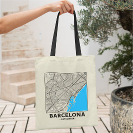 Bolsa Tote Saco de mão com mapa da cidade de Barcelona, Catal