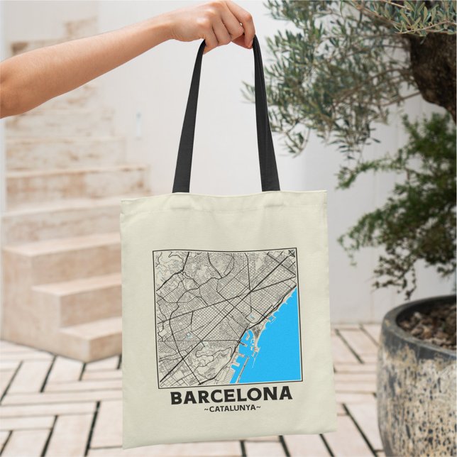 Bolsa Tote Saco de mão com mapa da cidade de Barcelona, Catal (Criador carregado)