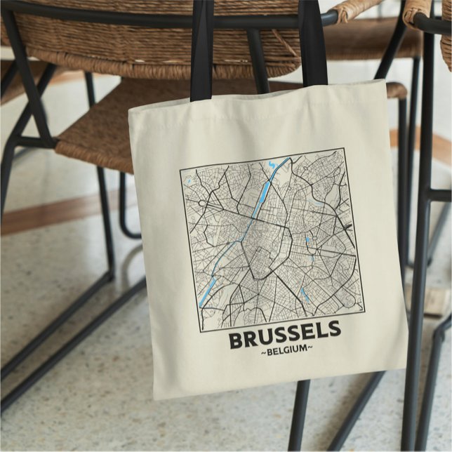 Bolsa Tote Saco de mão com mapa da cidade de Bruxelas, Bélgic (Criador carregado)