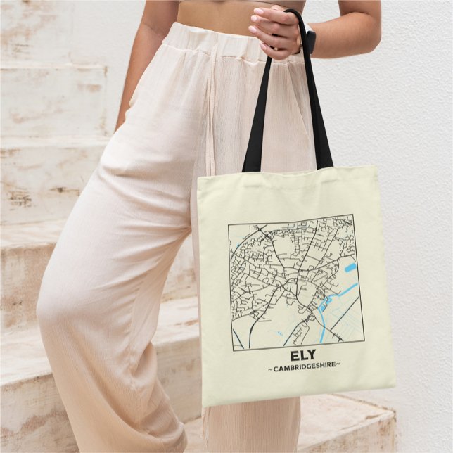Bolsa Tote Saco de mão com mapa da cidade de Ely, Cambridgesh (Criador carregado)