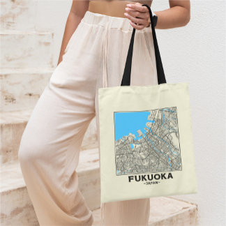 Bolsa Tote Saco de mão com mapa da cidade de Fukuoka, Japão