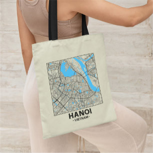 Bolsa Tote Saco de mão com mapa da cidade de Hanói, Vietnã