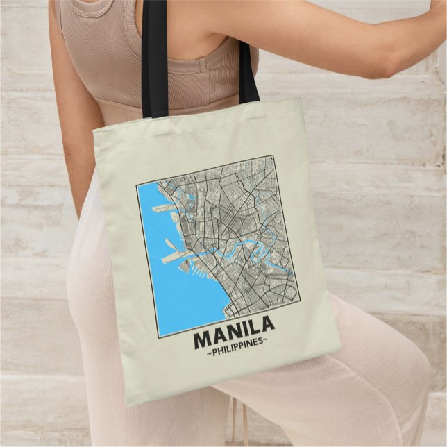 Bolsa Tote Saco de mão com mapa da cidade de Manila, Filipina (Criador carregado)