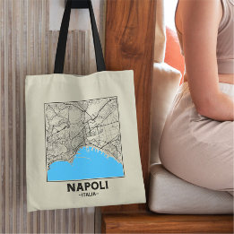 Bolsa Tote Saco de mão com mapa da cidade de Nápoles, Itália