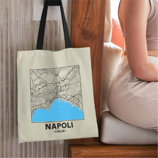 Bolsa Tote Saco de mão com mapa da cidade de Nápoles, Itália
