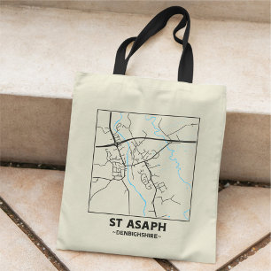 Bolsa Tote Saco de mão com mapa da cidade de St Asaph, Denbig