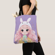Saco de mão com menina de desenho animado fofo com