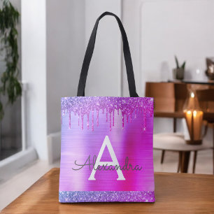 Bolsa Tote Saco de mão com monograma elegante com brilho rosa