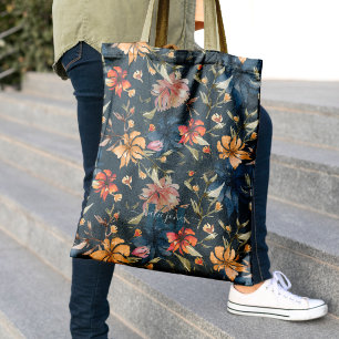 Bolsa Tote Saco de mão com monograma Padrão de flores silve