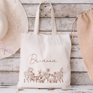 Bolsa Tote Saco de mão com nome da dama de honra Boho de flor