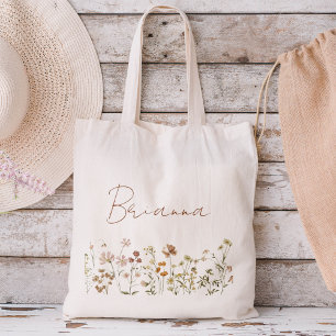 Bolsa Tote Saco de mão com nome da dama de honra Boho Wildflo