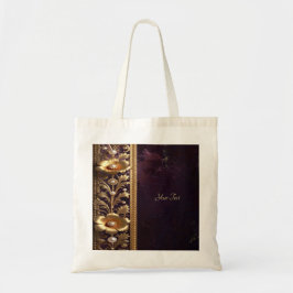 Bolsa Tote Saco de Mão com Ornamento Floral Dourado com Pérol