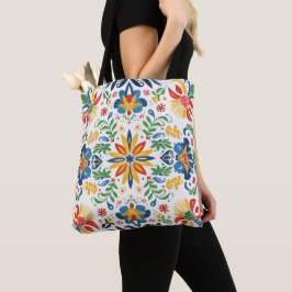 Bolsa Tote Saco de mão com padrão floral de arte popular vibr