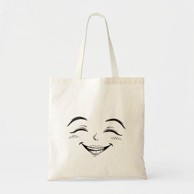 Bolsa Tote Saco de mão com rosto sorridente – Preto e Branco  (Frente)