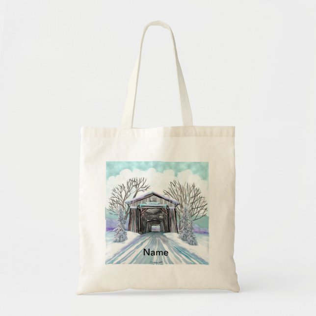 Bolsa Tote Saco de mão da Ponte Coberta de Inverno (Frente)