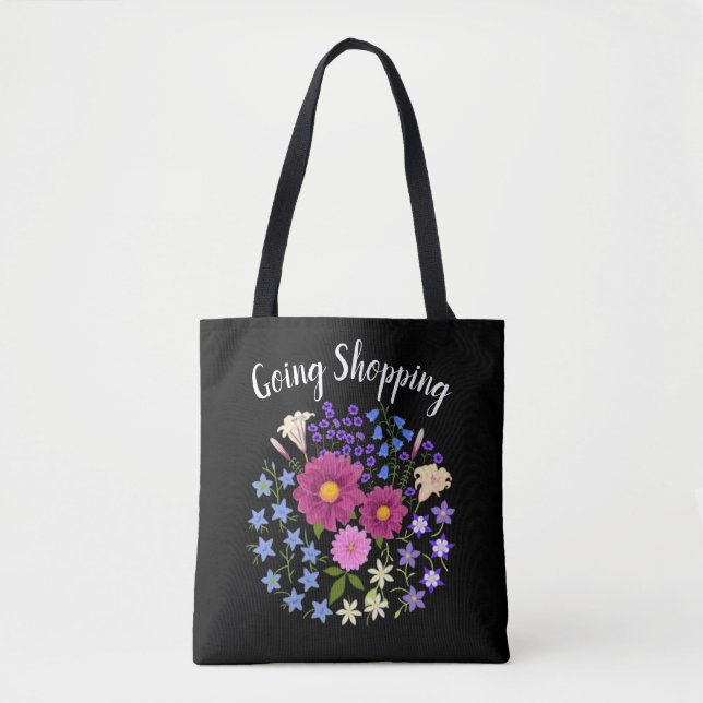 Bolsa Tote Saco de mão Dahlias com Bluebells (Frente)