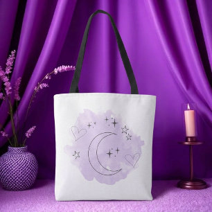 Bolsa Tote Saco de mão de água-forte roxo estético da lua