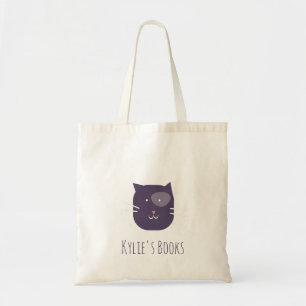 Bolsa Tote Saco de mão de biblioteca roxo de gato infantil