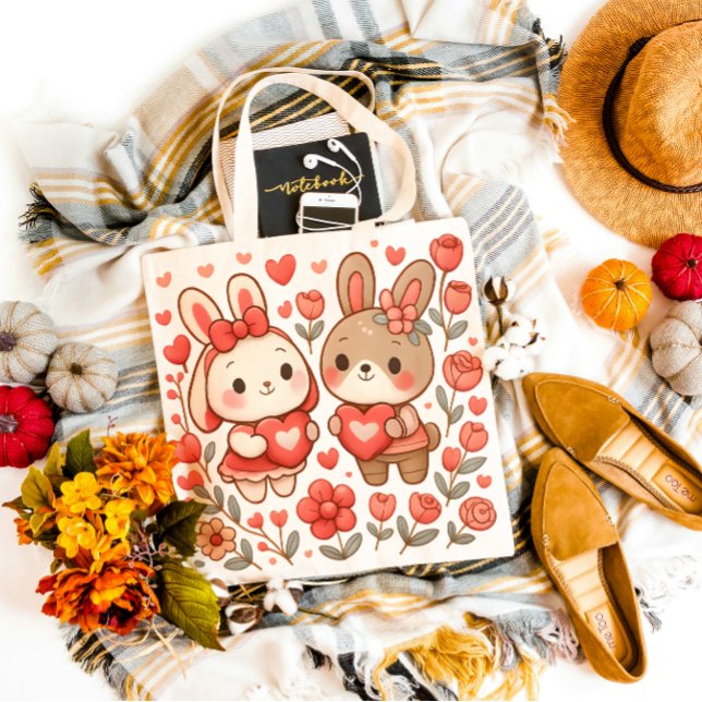 Bolsa Tote Saco de mão de casal de coelho fofo (Criador carregado)