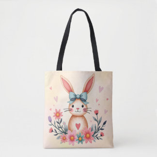 Bolsa Tote Saco de mão de coelho floral fofo