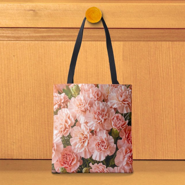 Bolsa Tote Saco de mão de cravos rosa pálido (Tote bag with pale pink carnations)