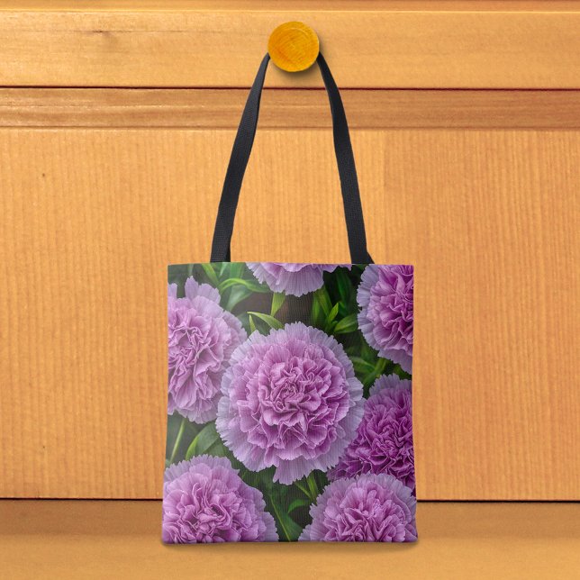 Bolsa Tote Saco de mão de cravos roxos pálidos (Tote bag with pale purple carnations)
